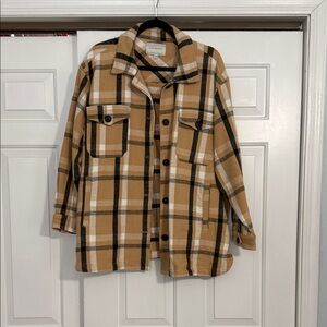 Lucky Brand Tan Plaid Shirt Jacket